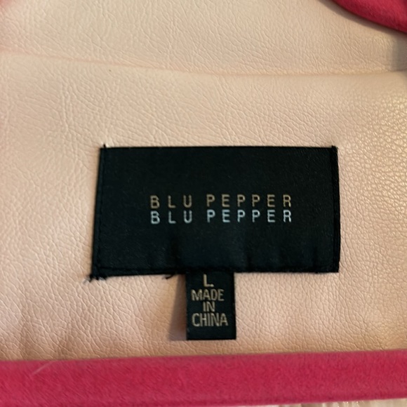 Blu Pepper Pale Pink Vegan Leather Motorcycle Jacket - Picture 2 of 9